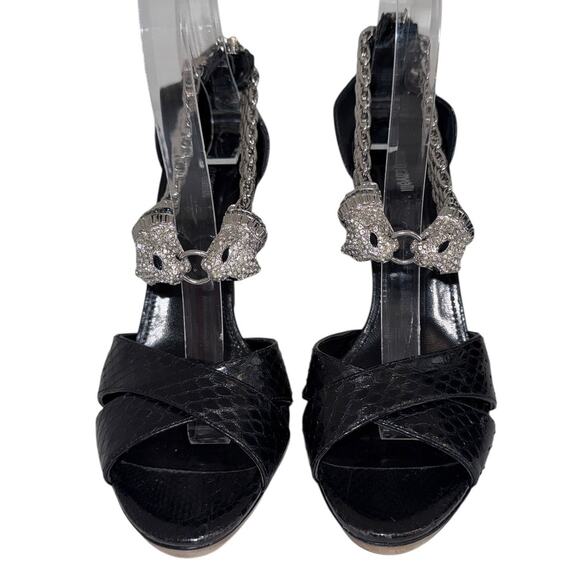 Roberto Cavalli Exotic Snakeskin Crystal Panther Platform Heels Size 39 - Picture 4 of 14